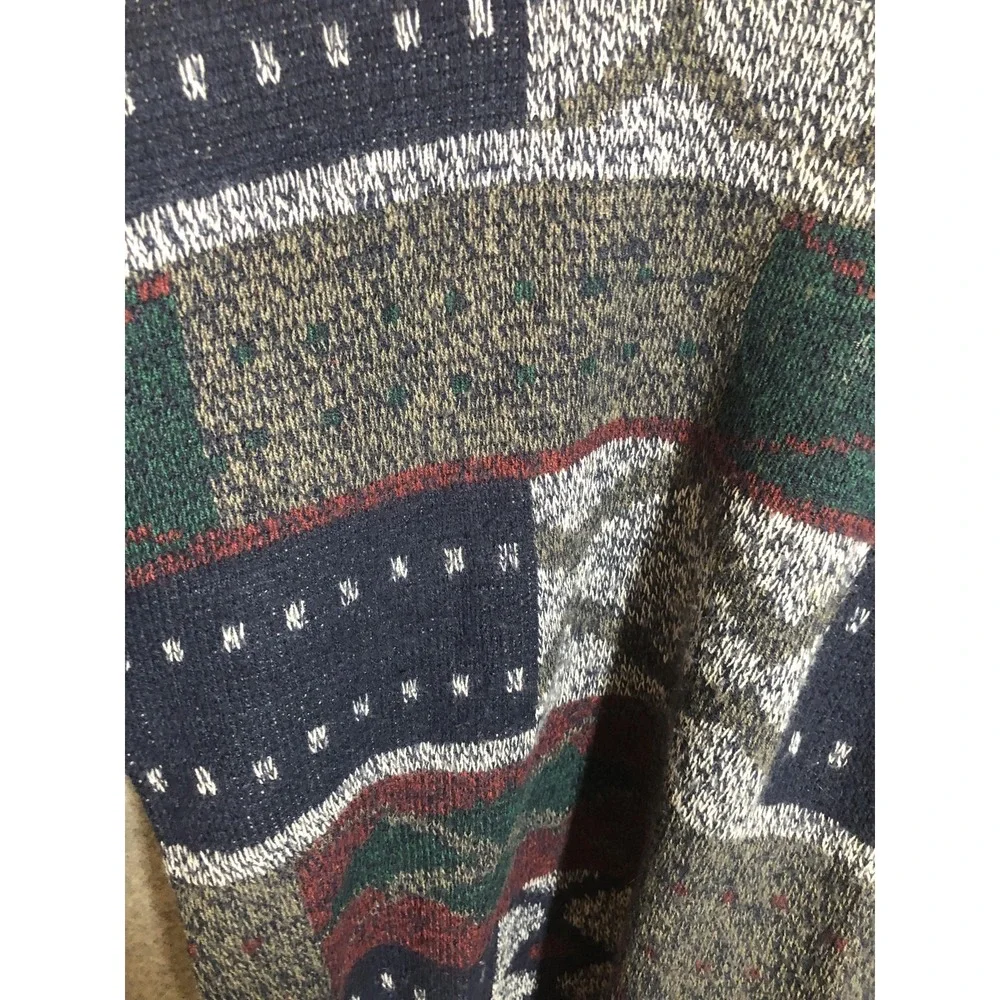 Vintage Stefano Sweater Mens XL Navy Multicolor Geometric Knit Pullover 80s 90s